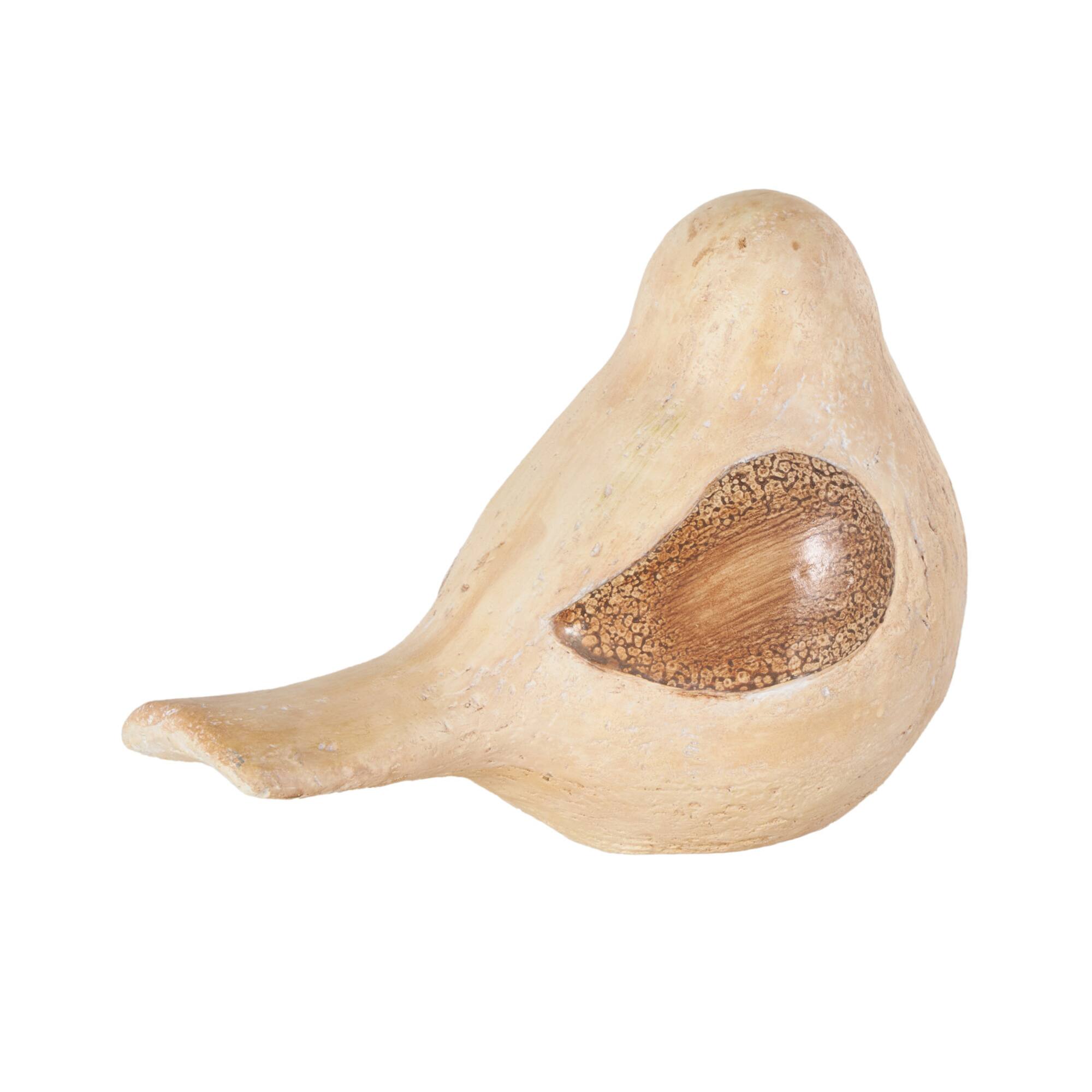 9.25" Cream & Brown Magnesium Oxide Bird Sitting Garden Sculpture